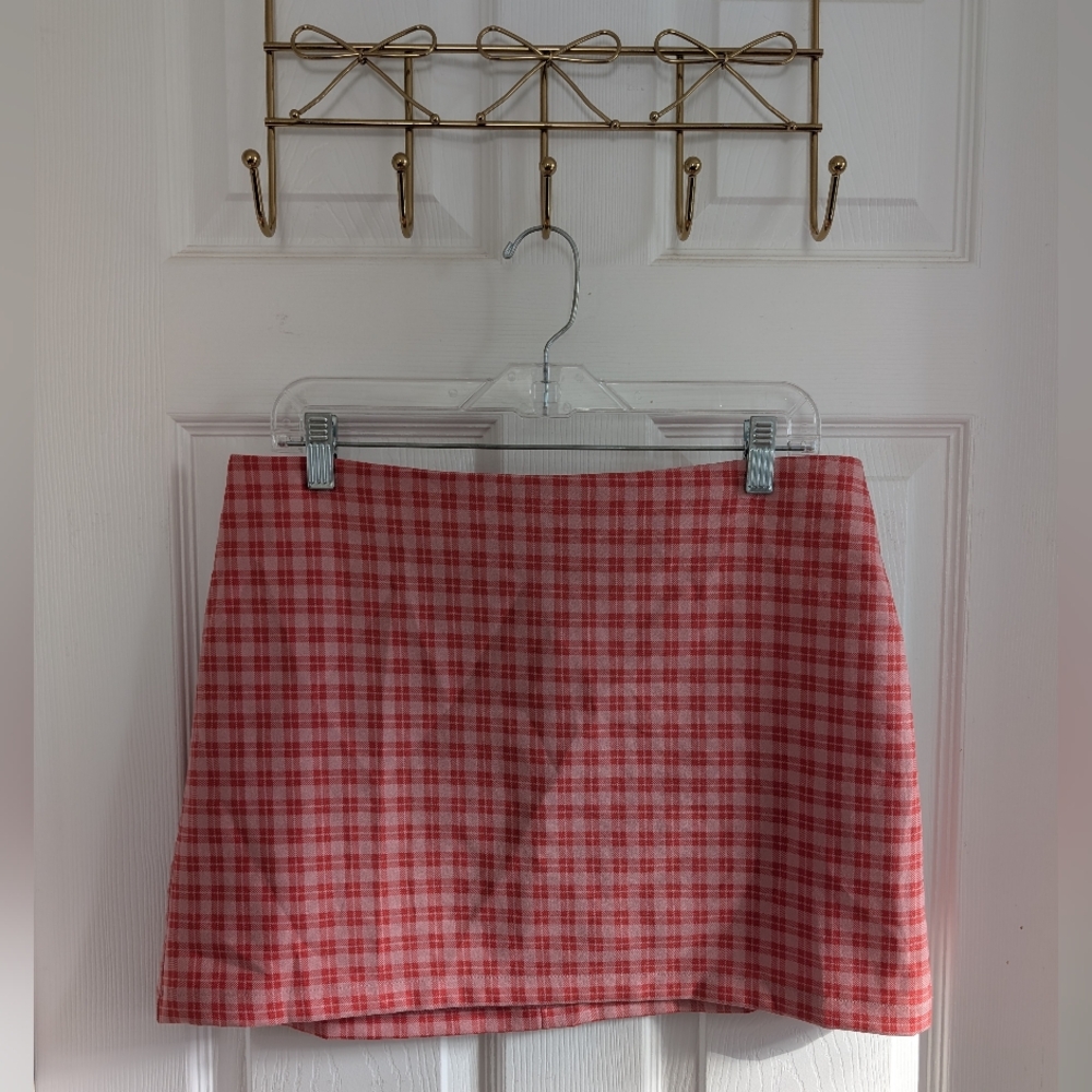 Urban Outfitters Orange Plaid Mini Skirt